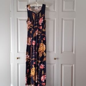 French Grey Petite Floral Maxi Dress, Size PL, Like New